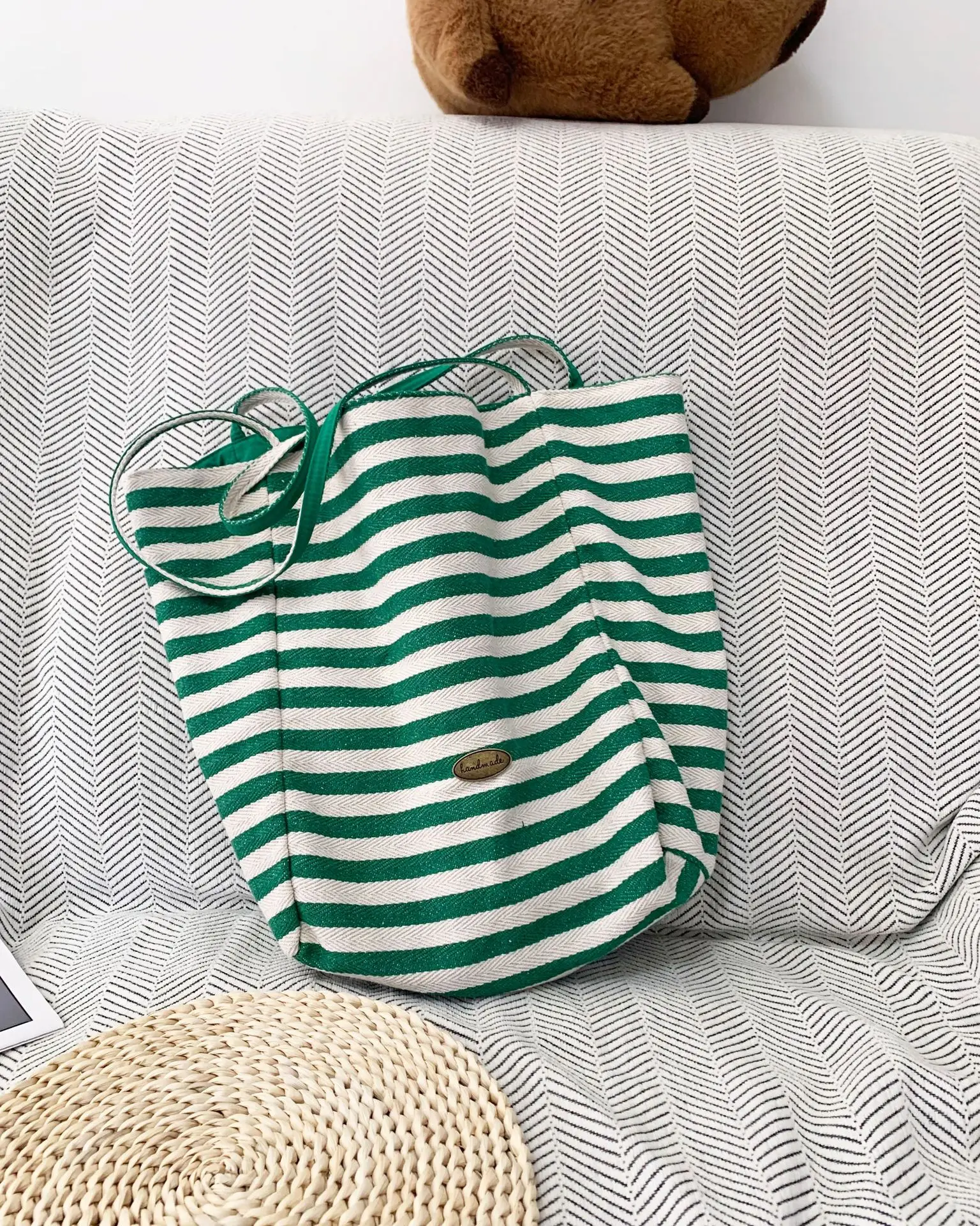 Striped Canvas Tote Bags 2024 New Korean Style — feature 11