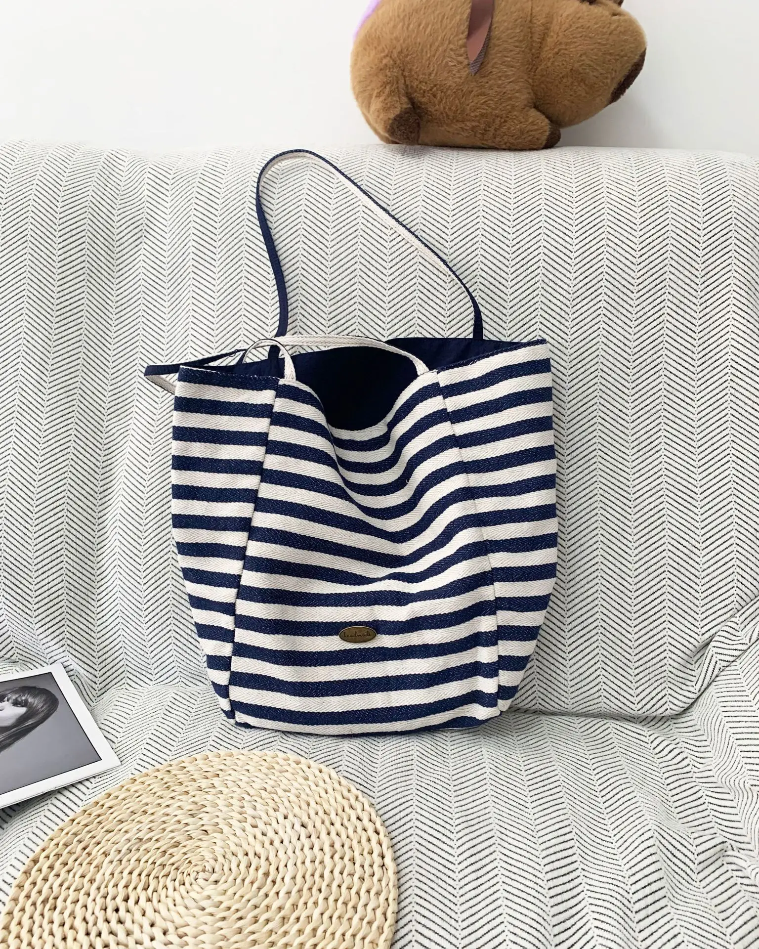 Striped Canvas Tote Bags 2024 New Korean Style — feature 13