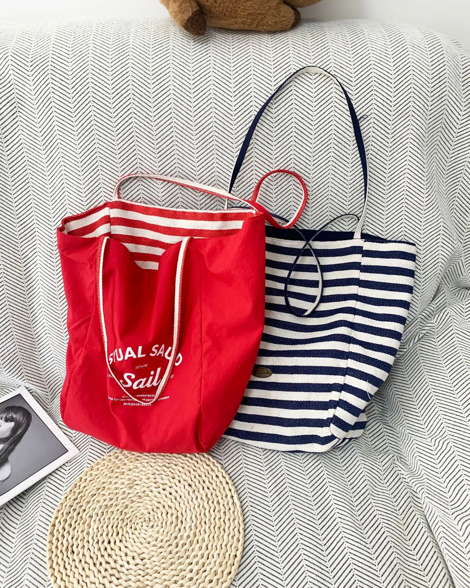 Striped Canvas Tote Bags 2024 New Korean Style — feature 14