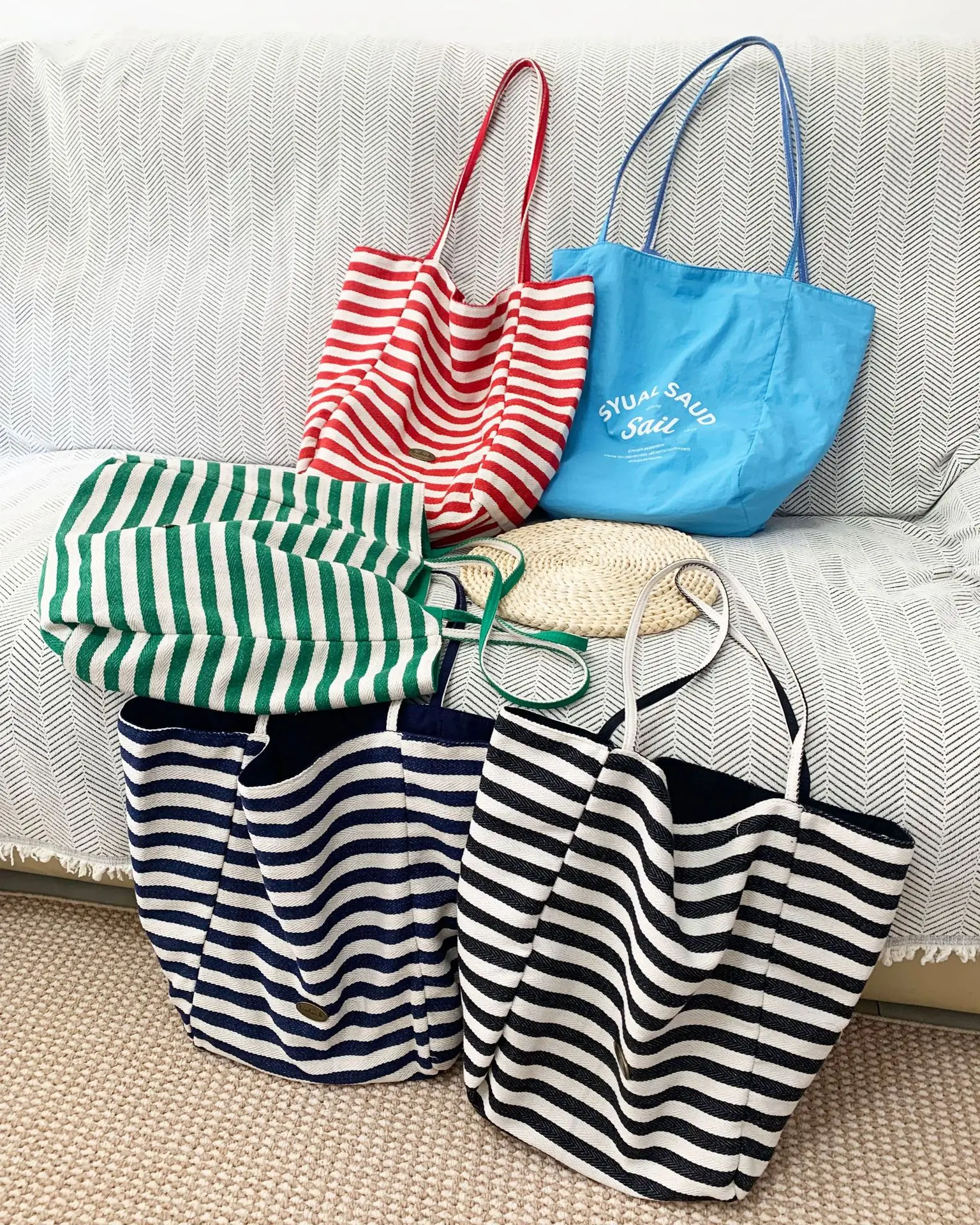 Striped Canvas Tote Bags 2024 New Korean Style — feature 17