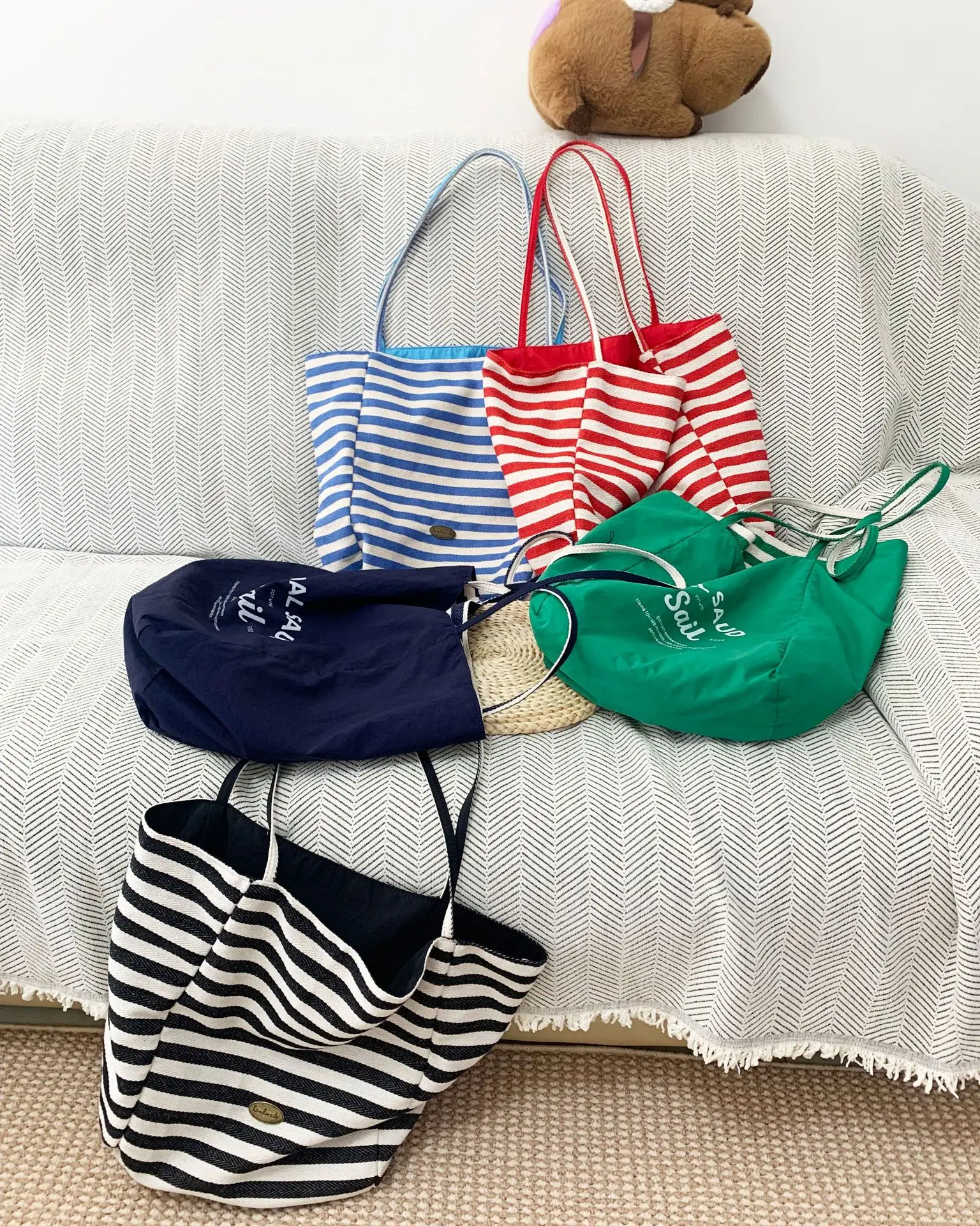 Striped Canvas Tote Bags 2024 New Korean Style — feature 3
