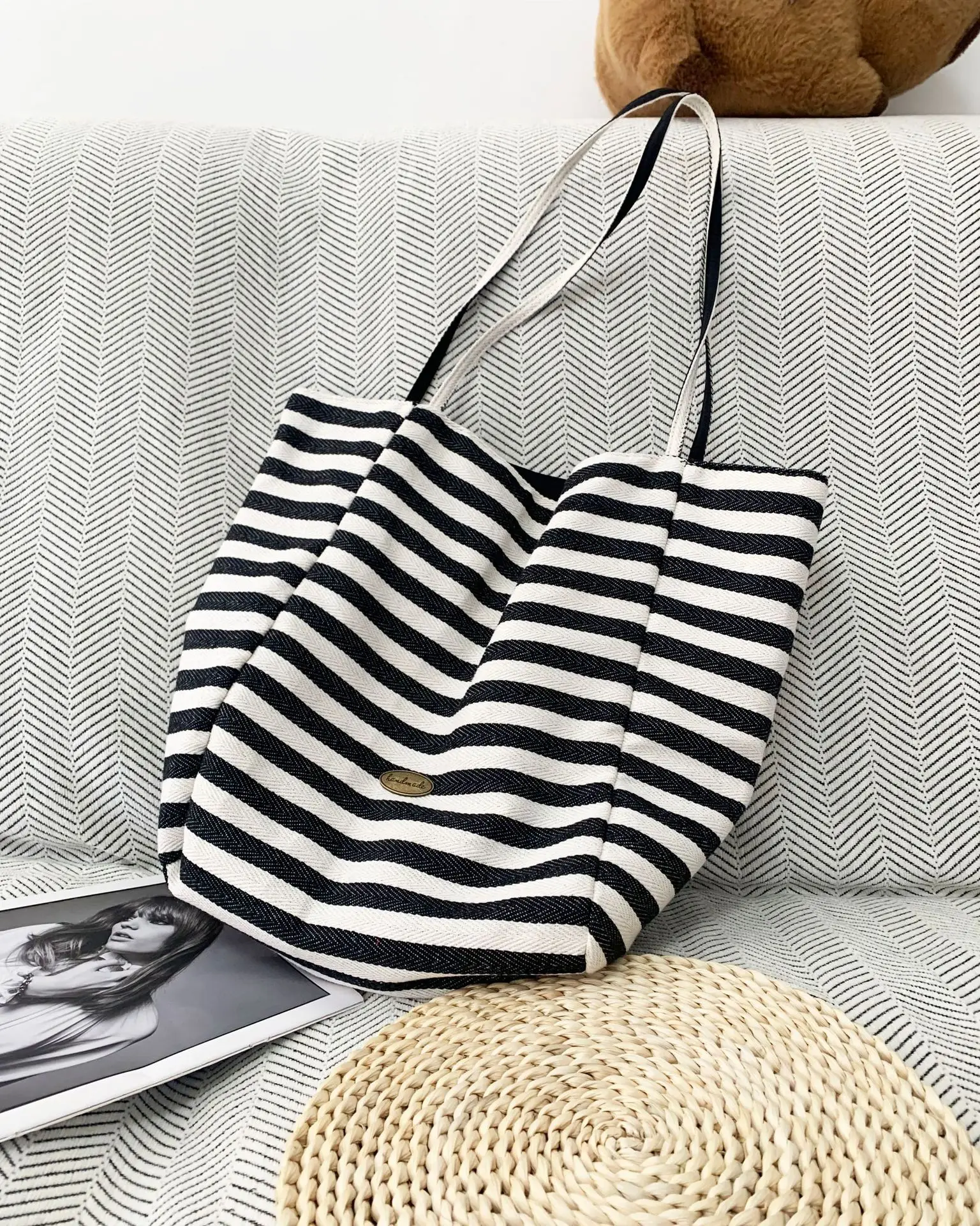 Striped Canvas Tote Bags 2024 New Korean Style — feature 8
