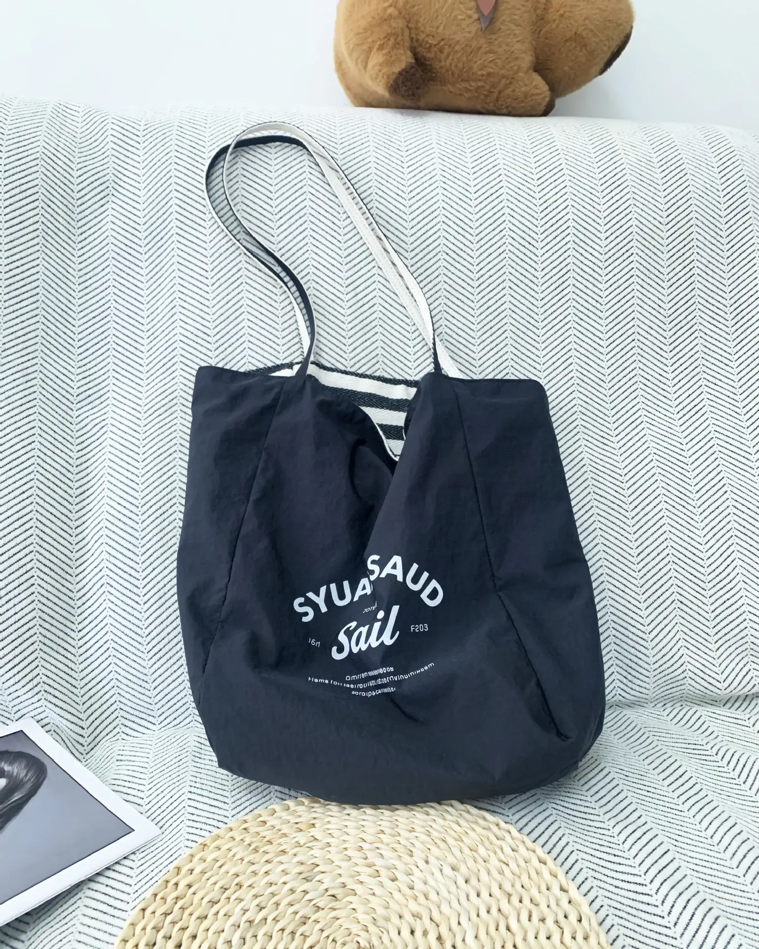 Striped Canvas Tote Bags 2024 New Korean Style — feature 9