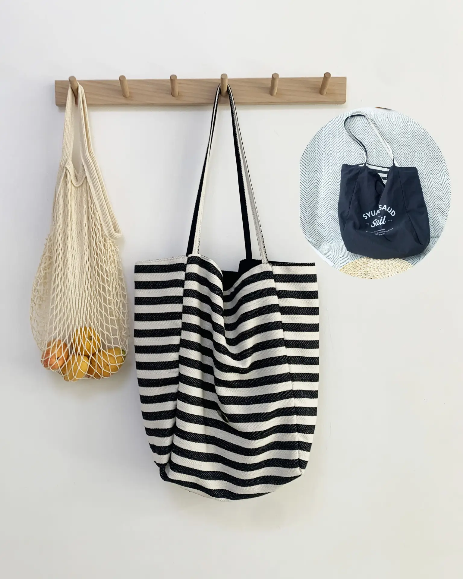 Striped Canvas Tote Bags 2024 New Korean Style - Image 3