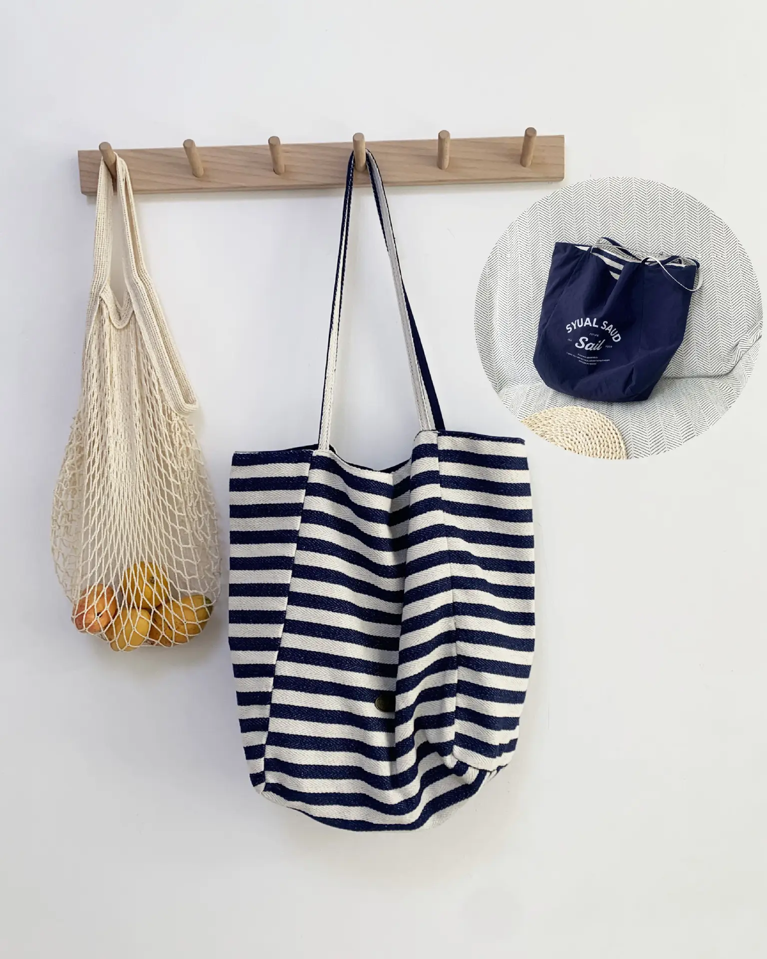 Striped Canvas Tote Bags 2024 New Korean Style - Image 5