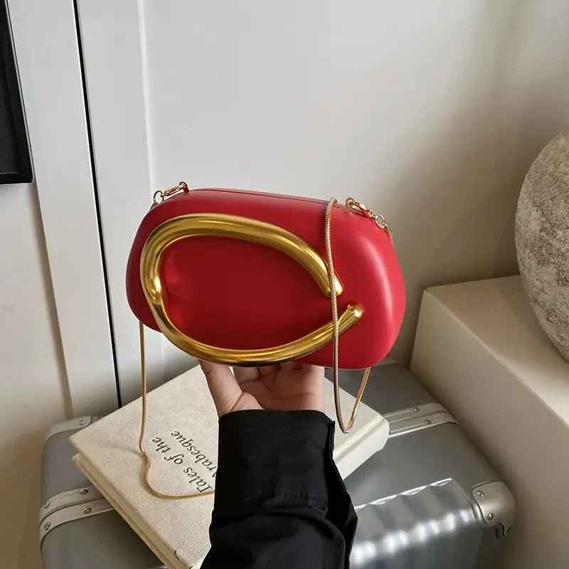 Zr Gold Plated Mini Clutch Bag Red Vintage Handle - Image 6