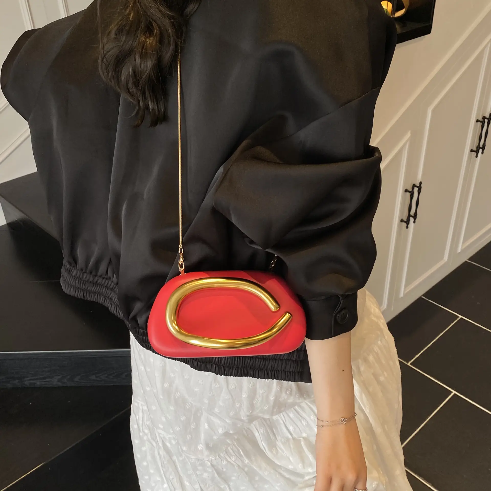 Zr Gold Plated Mini Clutch Bag Red Vintage Handle - Image 8