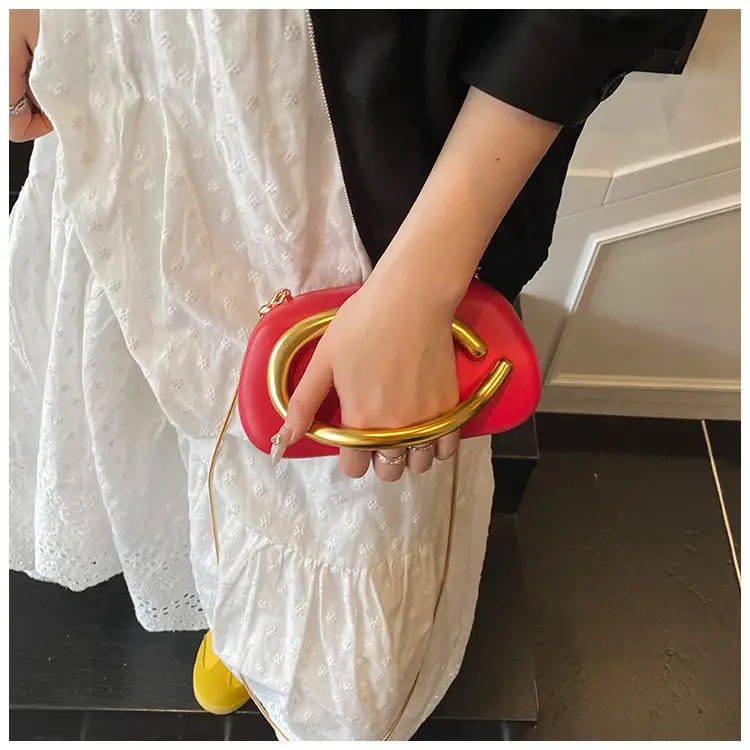 Zr Gold Plated Mini Clutch Bag Red Vintage Handle — feature 11