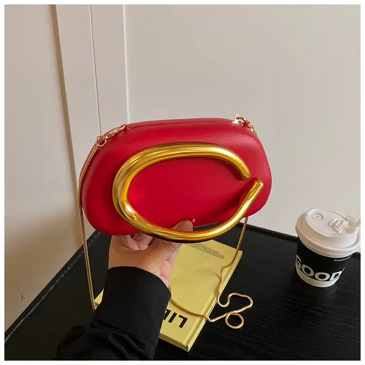 Zr Gold Plated Mini Clutch Bag Red Vintage Handle — feature 27
