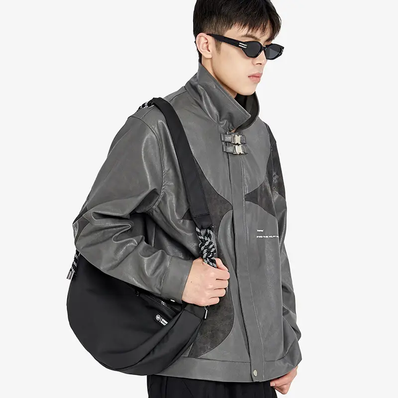 Men's Beige Crossbody Shoulder Bag with Tassel Strap
