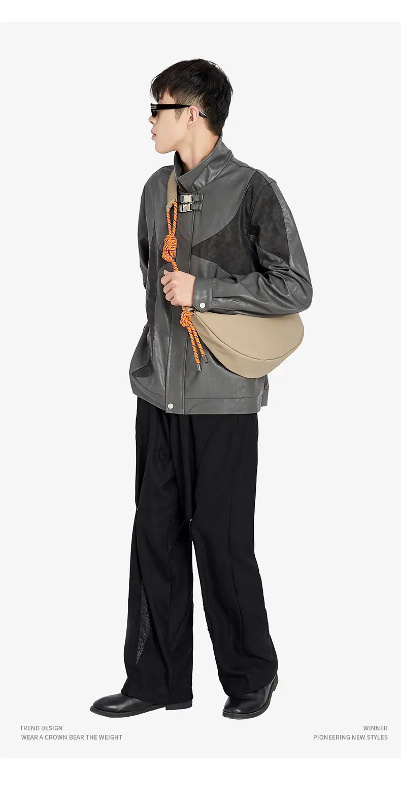 Men's Beige Crossbody Shoulder Bag with Tassel Strap — feature 6