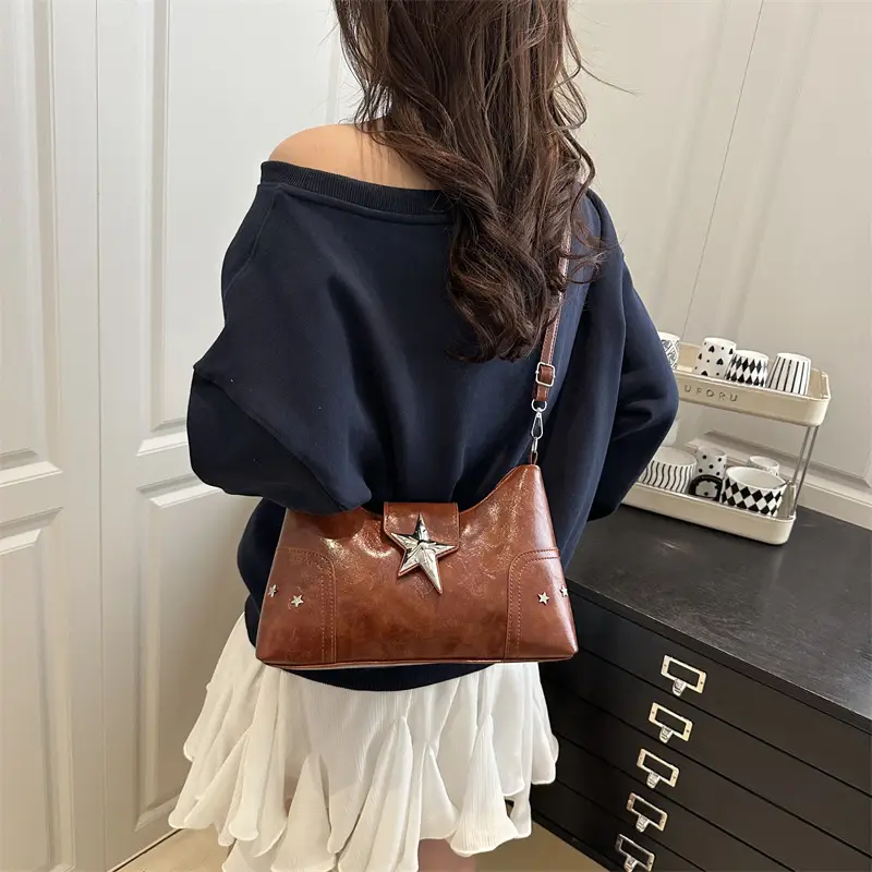 Women's Textured Star Shoulder Bag Casual Elegant Large Capacity - Image 7