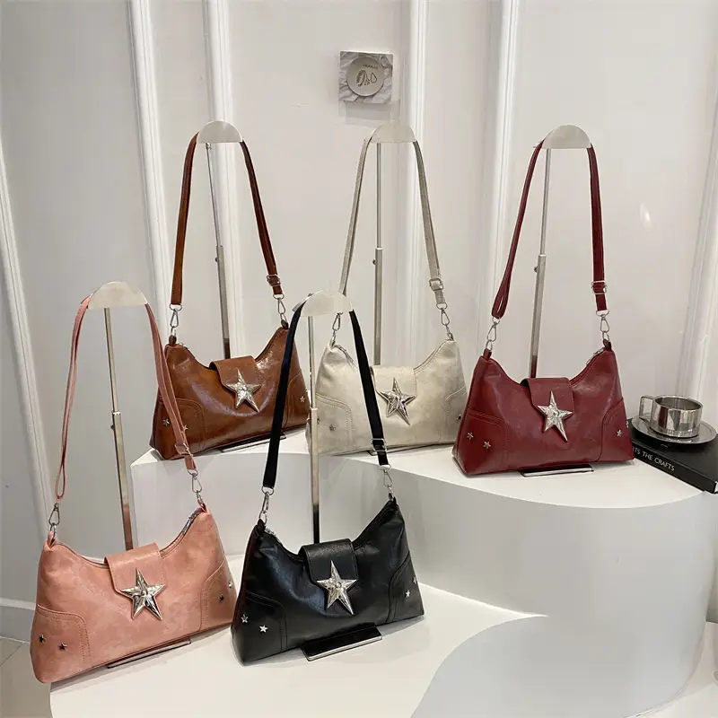 Women's Textured Star Shoulder Bag Casual Elegant Large Capacity - Image 9