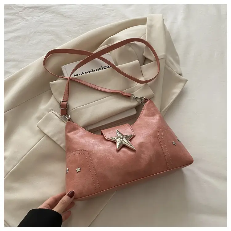 Women's Textured Star Shoulder Bag Casual Elegant Large Capacity - Image 2