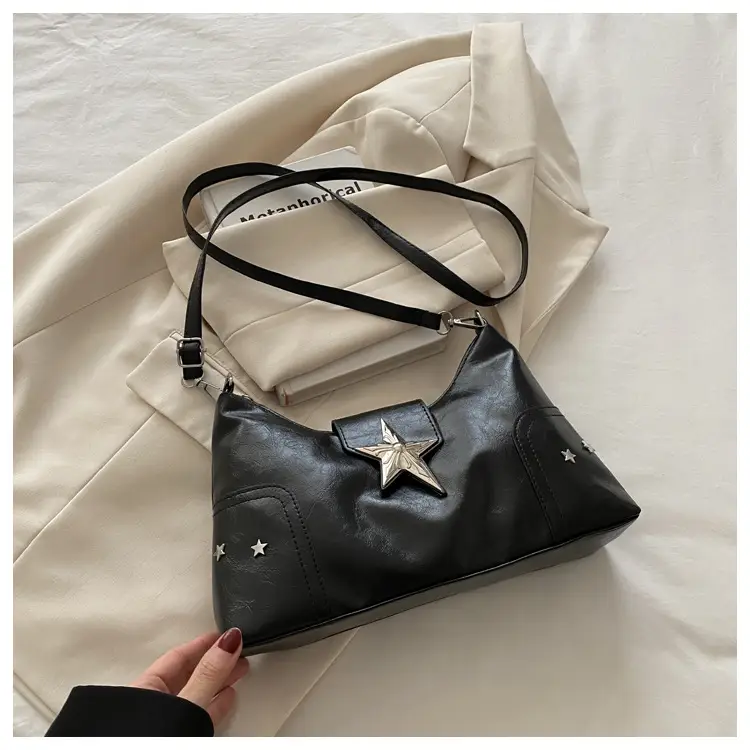 Women's Textured Star Shoulder Bag Casual Elegant Large Capacity - Image 3