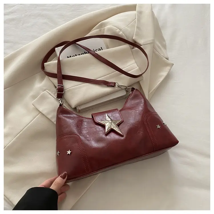 Women's Textured Star Shoulder Bag Casual Elegant Large Capacity - Image 4