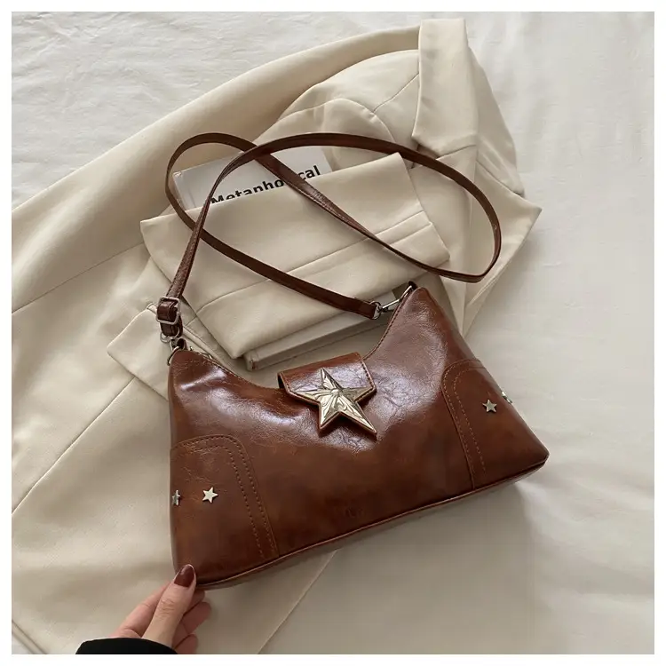 Women's Textured Star Shoulder Bag Casual Elegant Large Capacity - Image 5