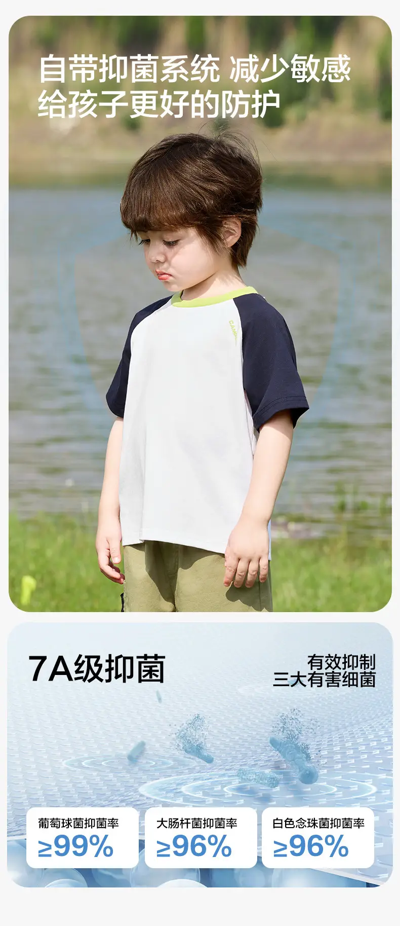 7A Antibacterial Boys T-Shirt White Blue Summer — feature 3