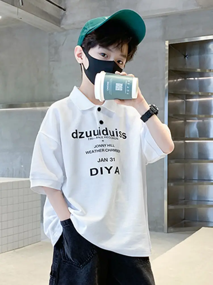 Boys White DIYA Print Polo T-Shirt Short Sleeve - Image 5