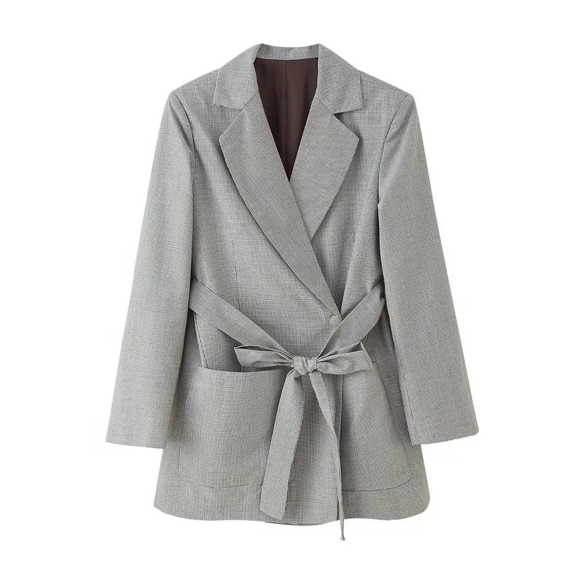 Grey Belted Crossbody Jacket with Pleated Pants - Image 3
