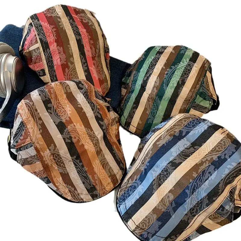 Women Striped Duckbill Cap with Wash Denim Beret - Image 9
