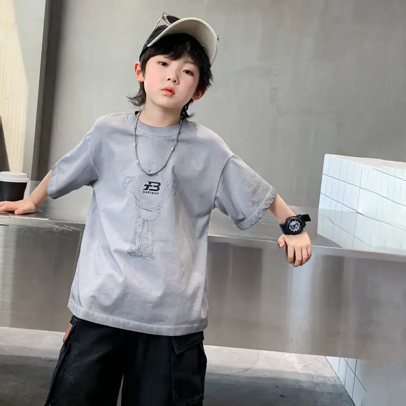 Boys Summer Distressed T-Shirt 2026 Grey - Image 4