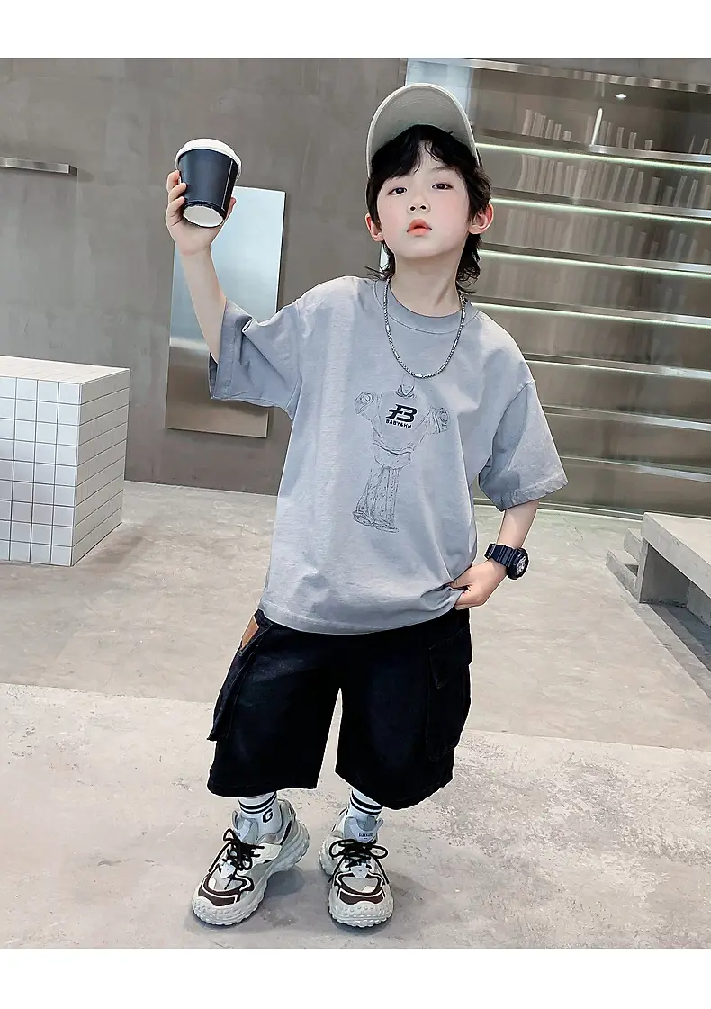 Boys Summer Distressed T-Shirt 2026 Grey — feature 12