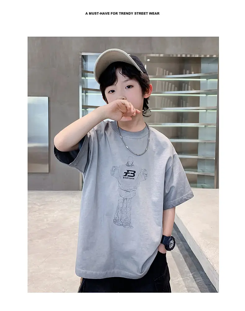 Boys Summer Distressed T-Shirt 2026 Grey — feature 2