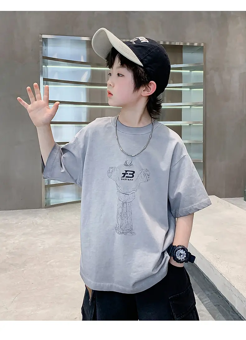 Boys Summer Distressed T-Shirt 2026 Grey — feature 8