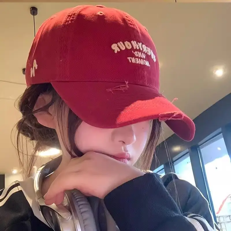 Vintage Red Embroidered Baseball Cap for Women - Image 8