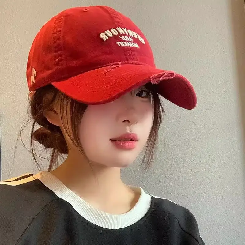 Vintage Red Embroidered Baseball Cap for Women - Image 9