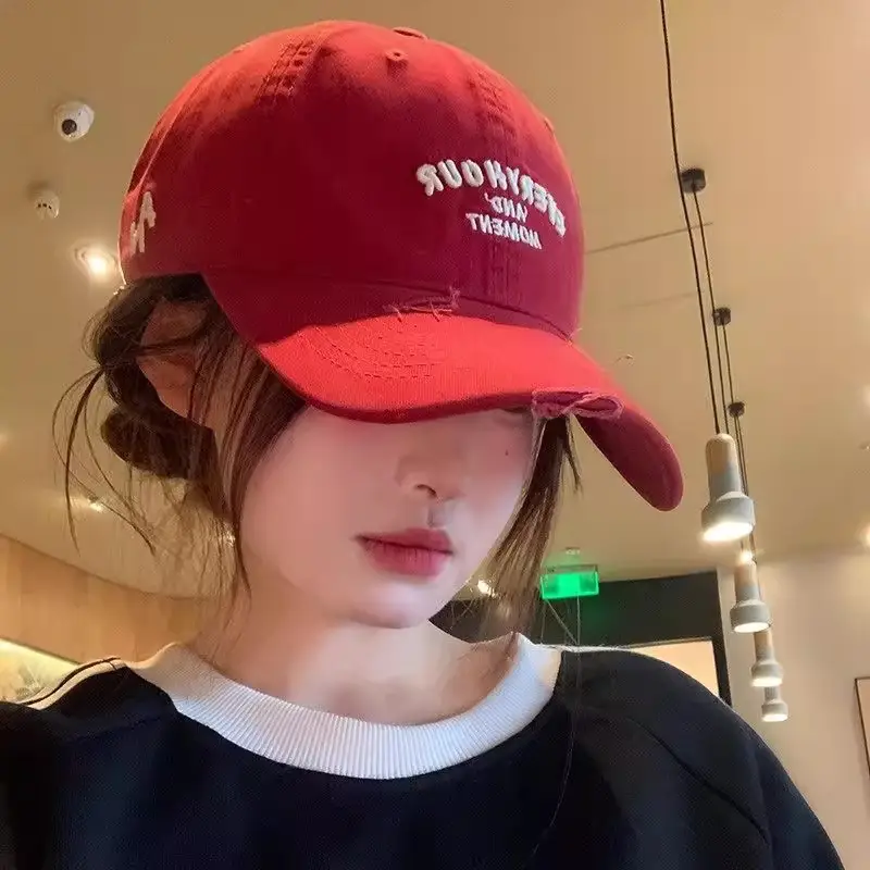 Vintage Red Embroidered Baseball Cap for Women - Image 10