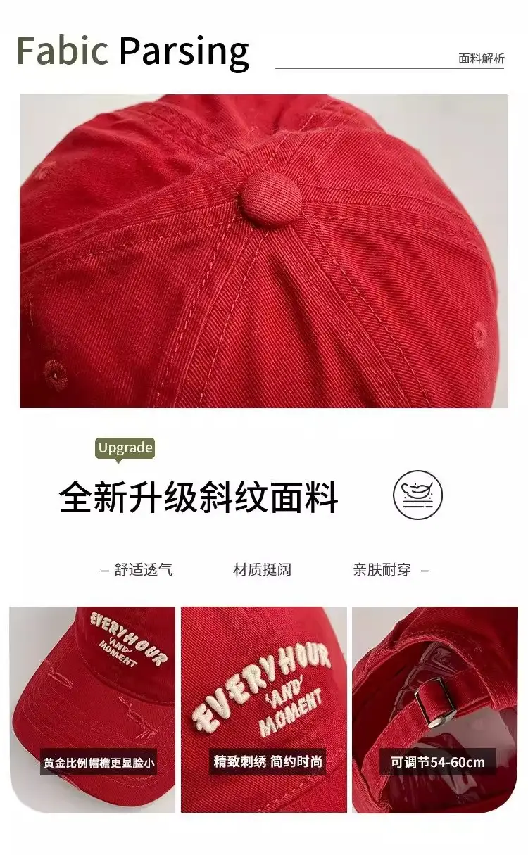 Vintage Red Embroidered Baseball Cap for Women — feature 3