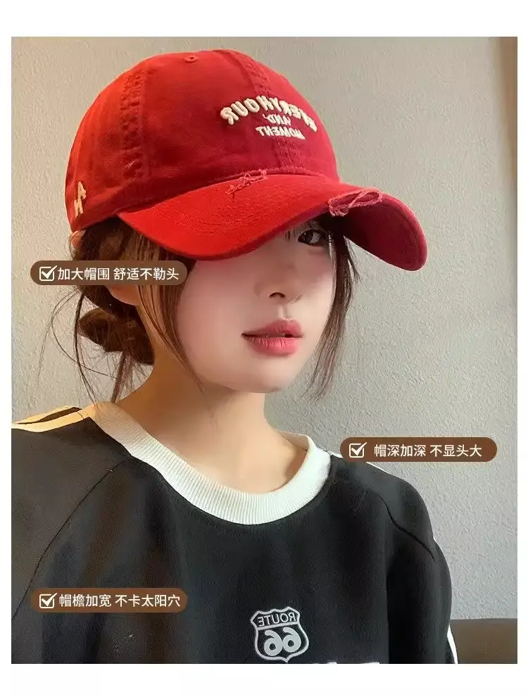 Vintage Red Embroidered Baseball Cap for Women — feature 5