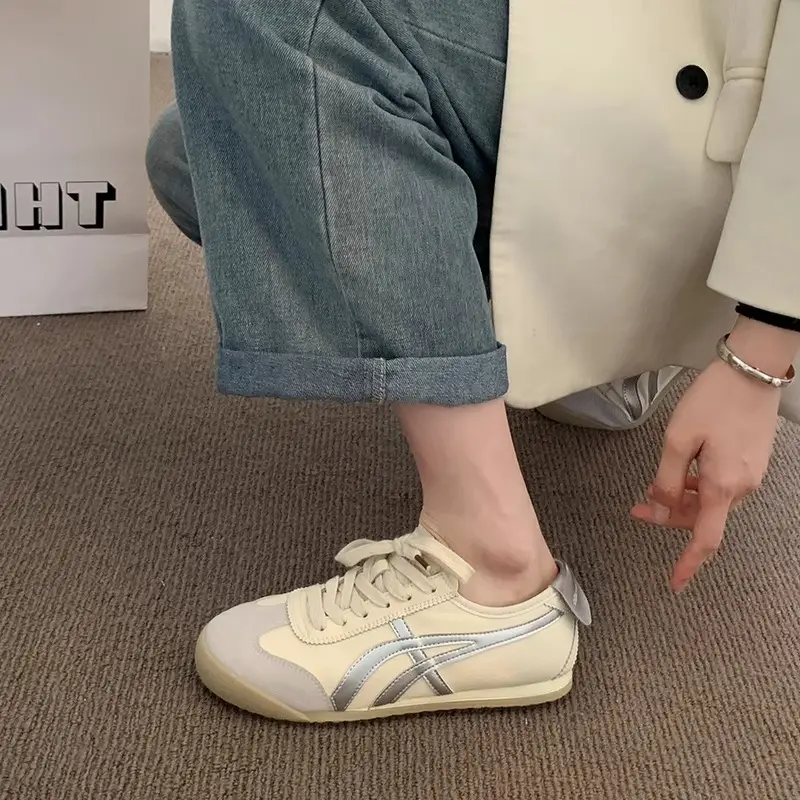 Fashionable Forrest Gump Shoes for Women 2025 New Summer Silver Flats-Soled Lace-Up Casual Sports Comfortable and Lightweight White Shoes
