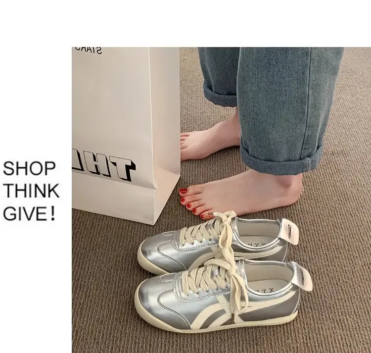 Fashionable Forrest Gump Shoes for Women 2025 New Summer Silver Flats-Soled Lace-Up Casual Sports Comfortable and Lightweight White Shoes — feature 11