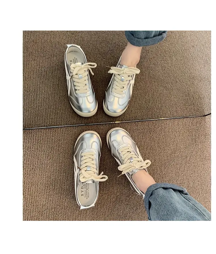 Fashionable Forrest Gump Shoes for Women 2025 New Summer Silver Flats-Soled Lace-Up Casual Sports Comfortable and Lightweight White Shoes — feature 12