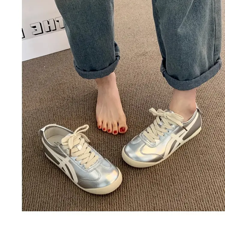 Fashionable Forrest Gump Shoes for Women 2025 New Summer Silver Flats-Soled Lace-Up Casual Sports Comfortable and Lightweight White Shoes — feature 13