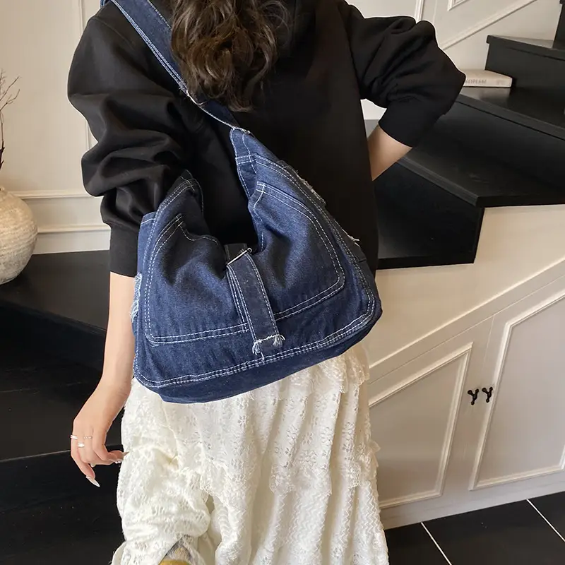 Blue Denim Sports Tote Bag for Girls Large Capacity - Image 6