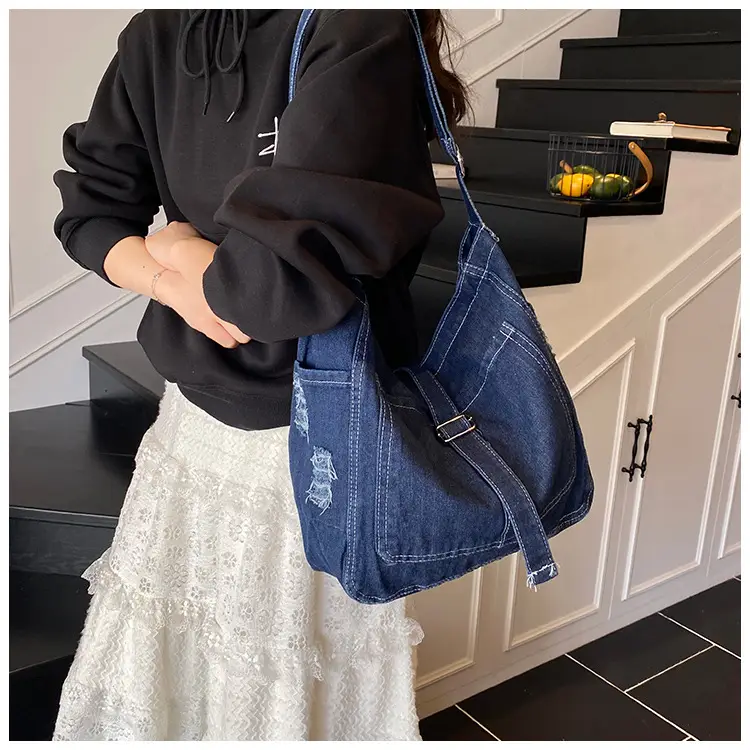 Blue Denim Sports Tote Bag for Girls Large Capacity — feature 17