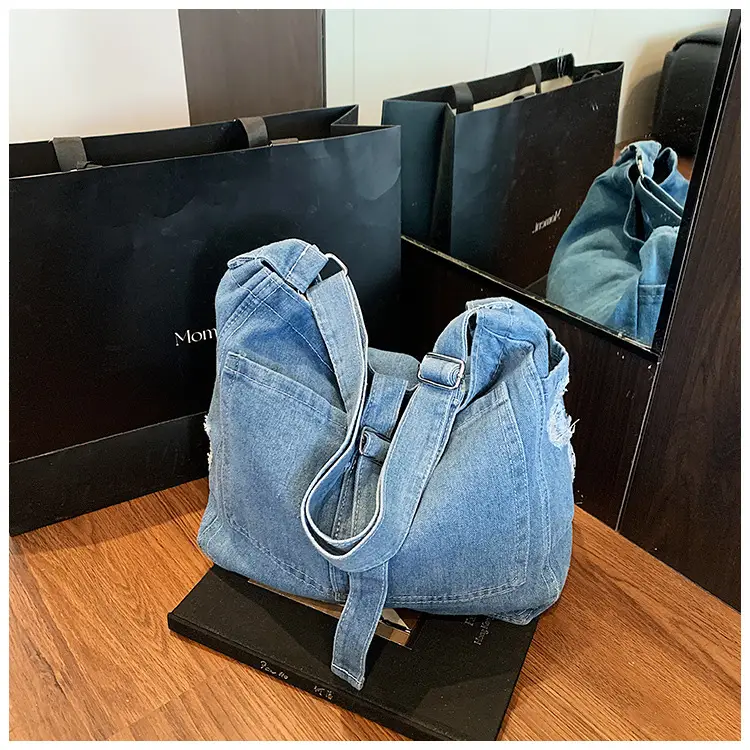 Blue Denim Sports Tote Bag for Girls Large Capacity - Image 2