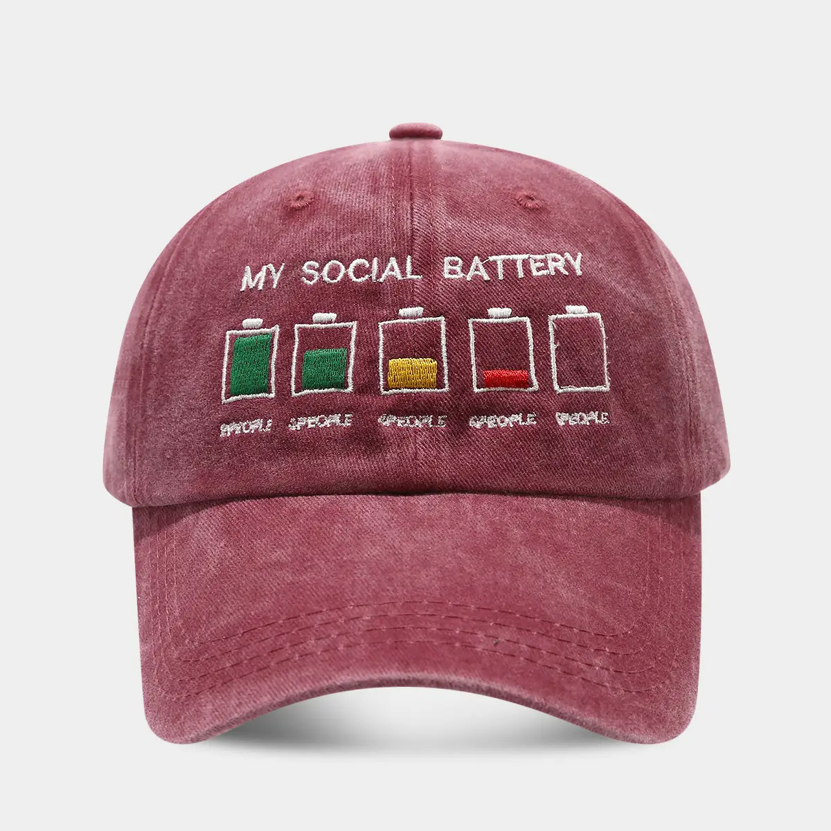 Men Women Battery Embroidered Baseball Cap Maroon - Image 4