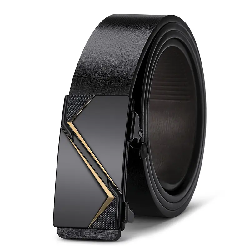 Men's Black Leather Belt with Gold Trim - Image 4