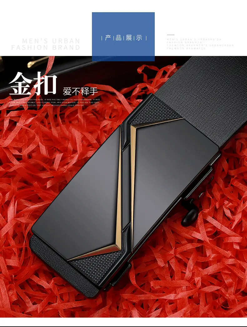 Men's Black Leather Belt with Gold Trim — feature 12
