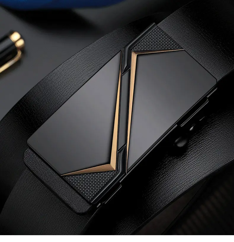 Men's Black Leather Belt with Gold Trim — feature 13