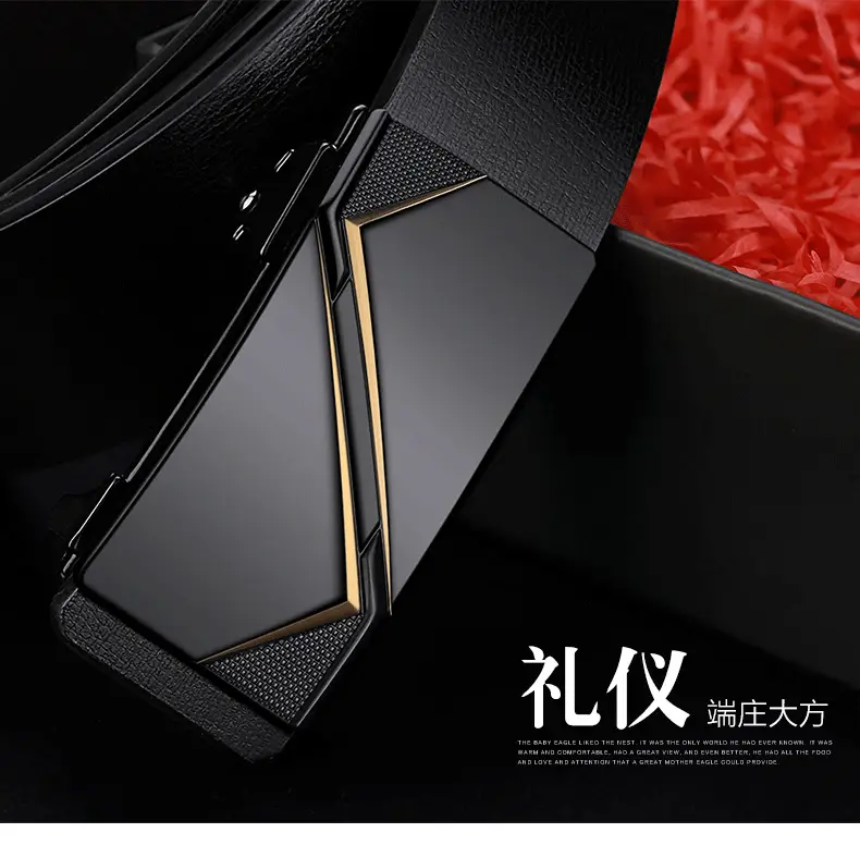 Men's Black Leather Belt with Gold Trim — feature 14