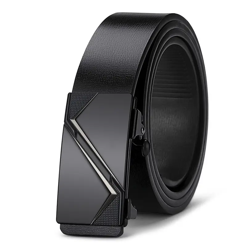 Men's Black Leather Belt with Gold Trim - Image 2