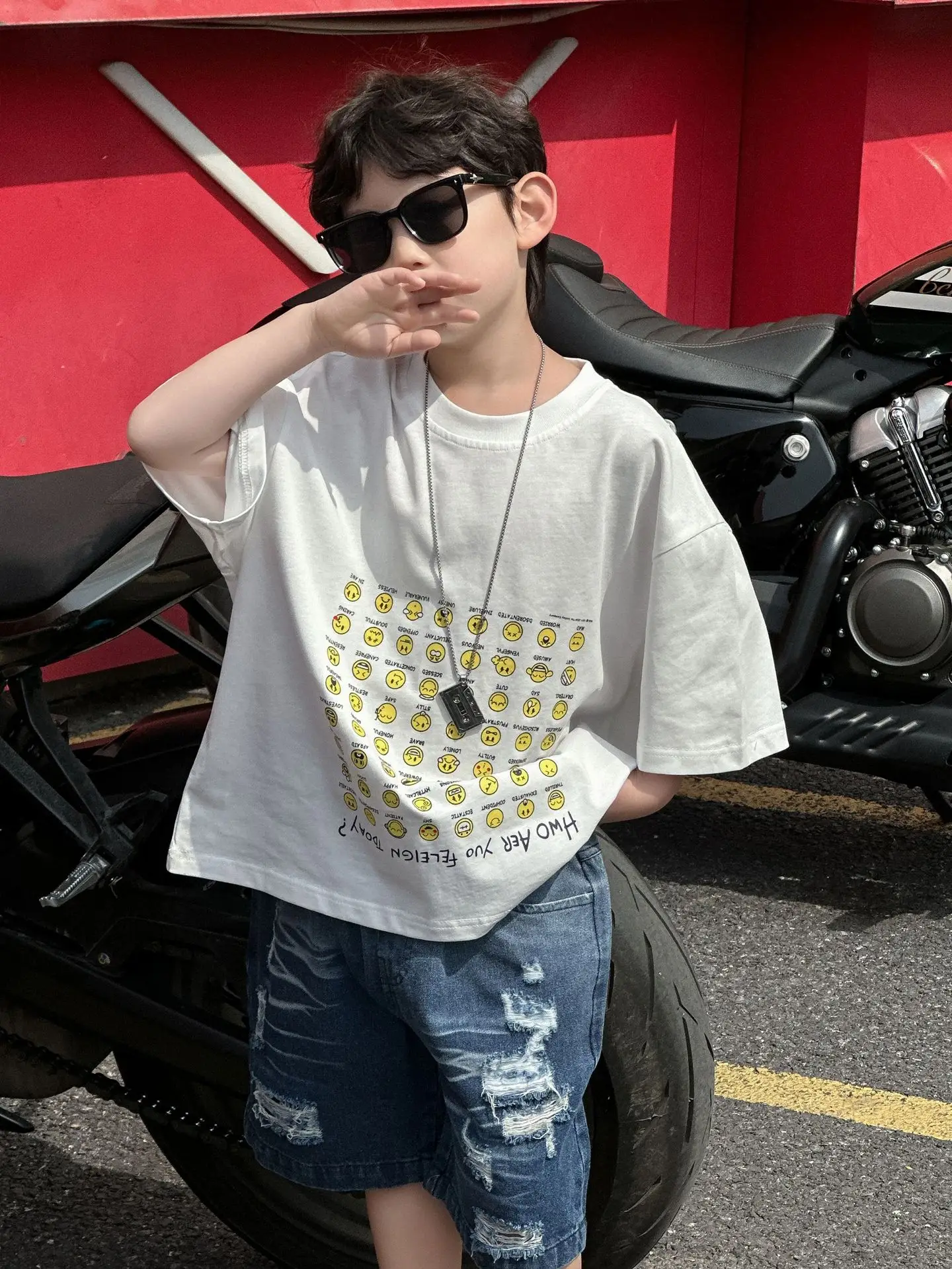 Boys Pure Cotton Summer T-Shirt White Yellow Print - Image 2