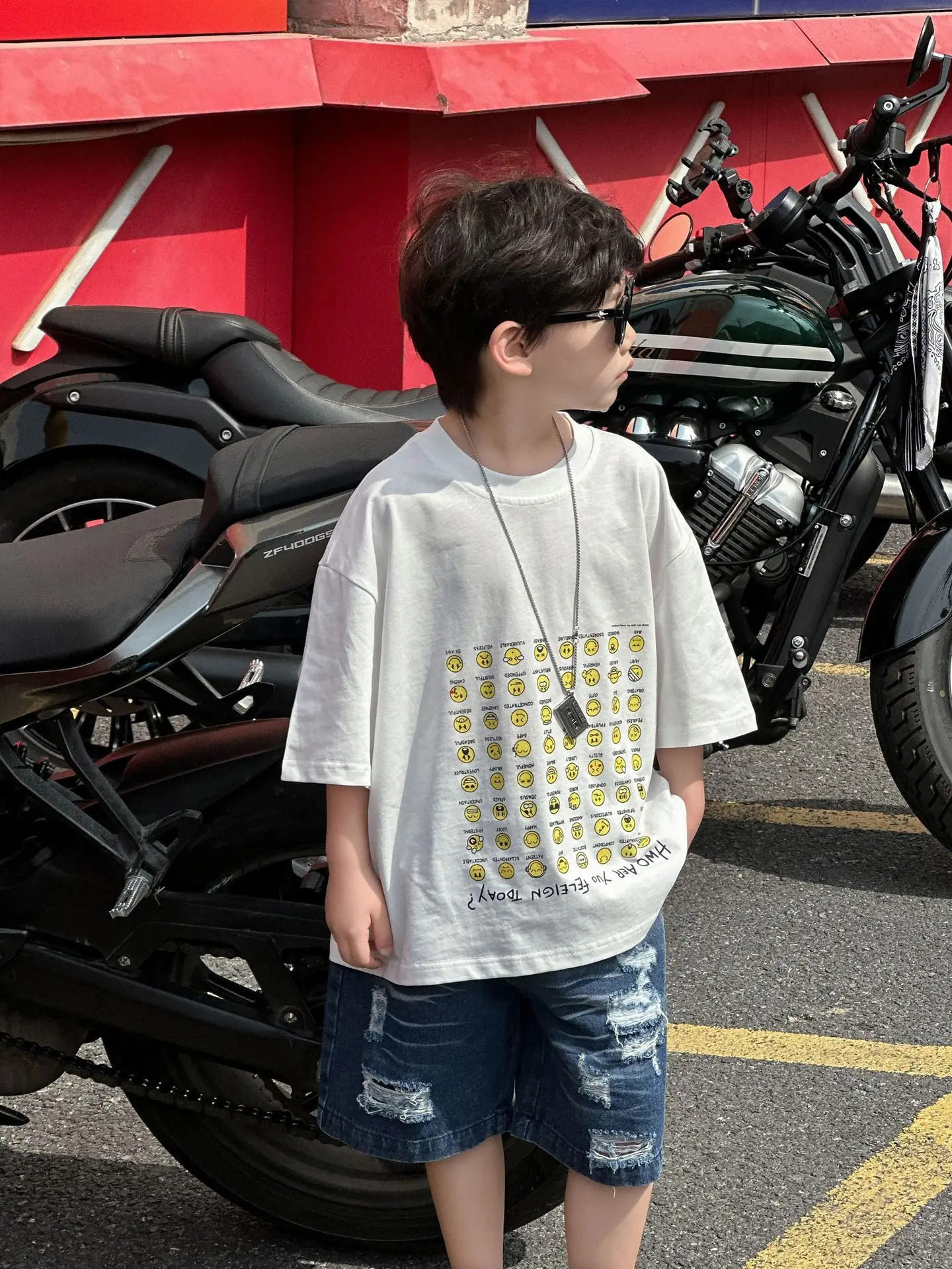 Boys Pure Cotton Summer T-Shirt White Yellow Print - Image 3