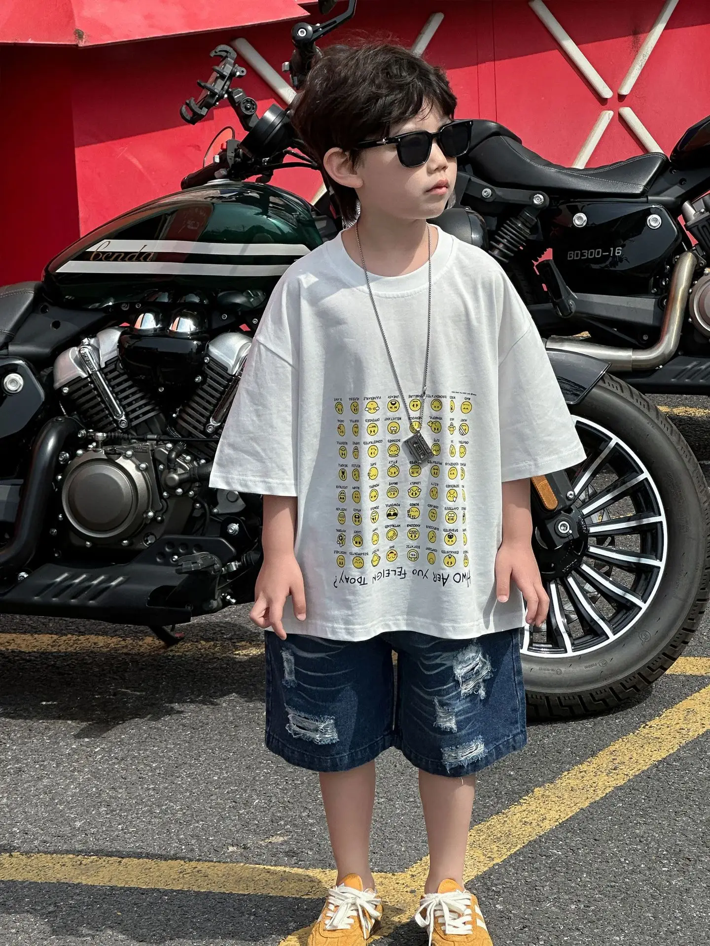 Boys Pure Cotton Summer T-Shirt White Yellow Print - Image 4